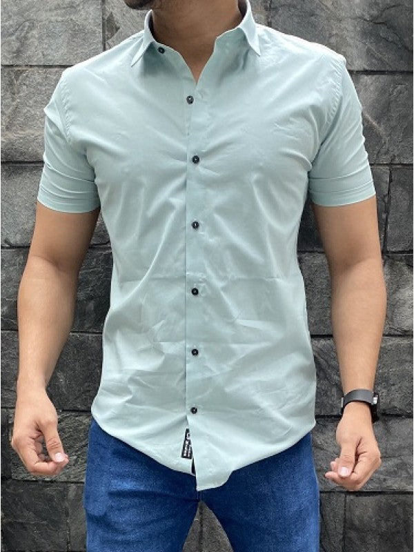 Plain Cotton Lycra Aqua Shirt