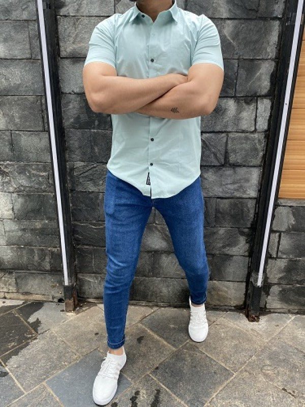 Plain Cotton Lycra Aqua Shirt