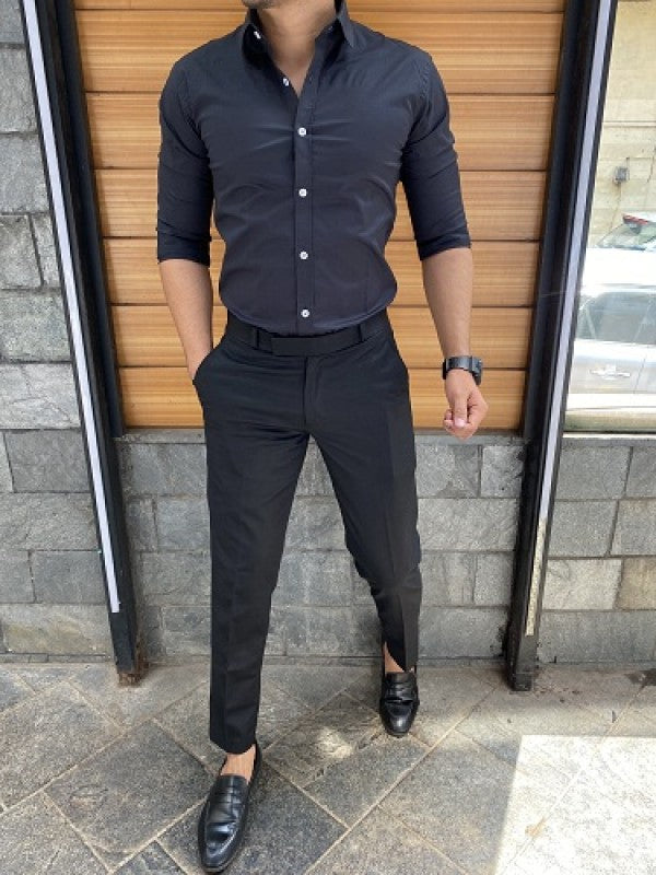 Plain Stretchable Black Fullsleeves Shirt