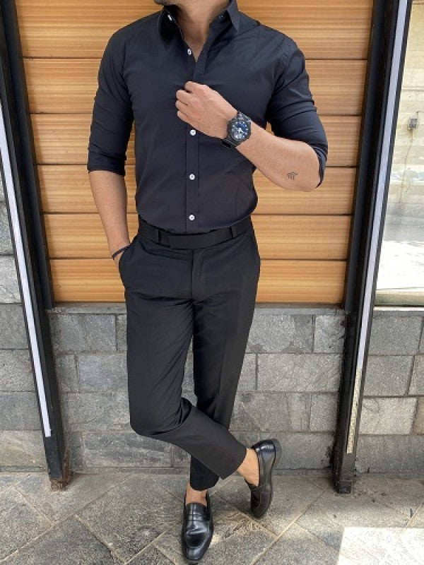 Plain Stretchable Black Fullsleeves Shirt