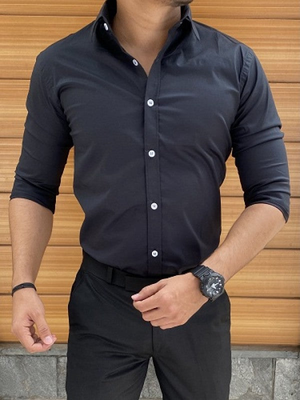 Plain Stretchable Black Fullsleeves Shirt