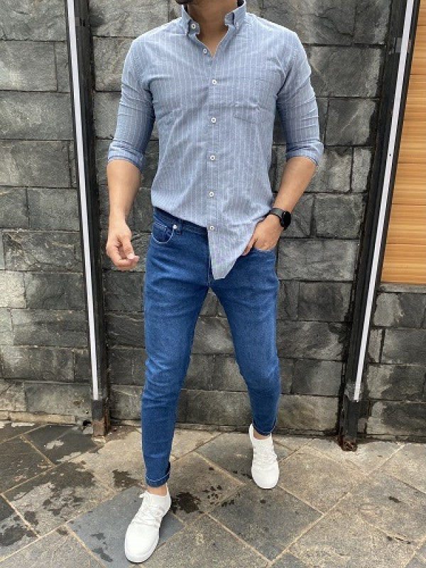 Oxford Striper Blue Fullsleeve Shirt