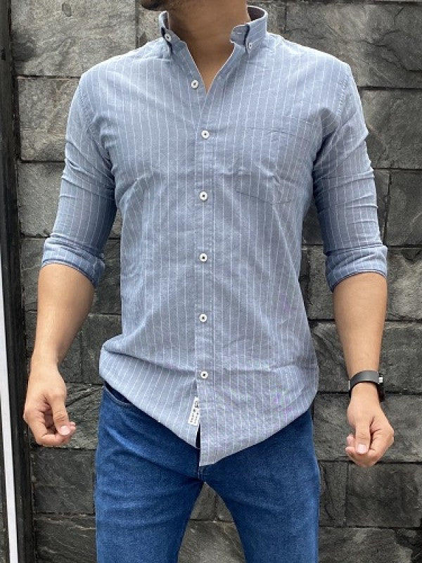 Oxford Striper Blue Fullsleeve Shirt
