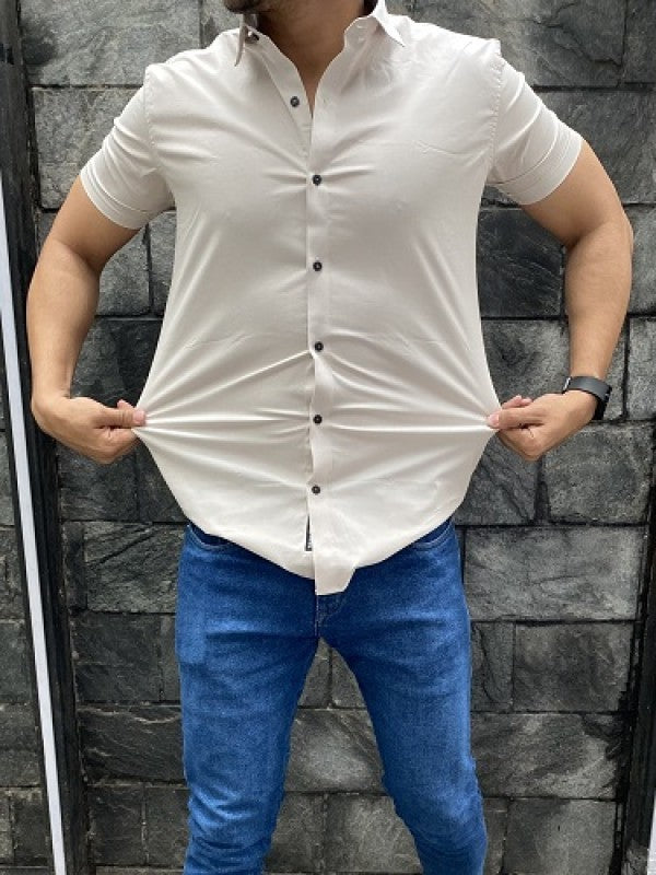 Plain Cotton Lycra Cream Shirt