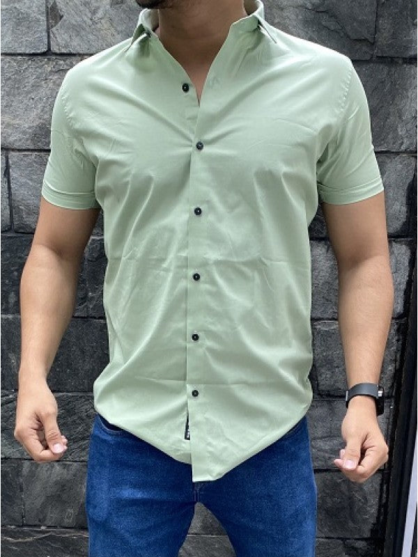 Plain Cotton Lycra Green Shirt