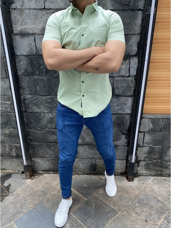 Plain Cotton Lycra Green Shirt