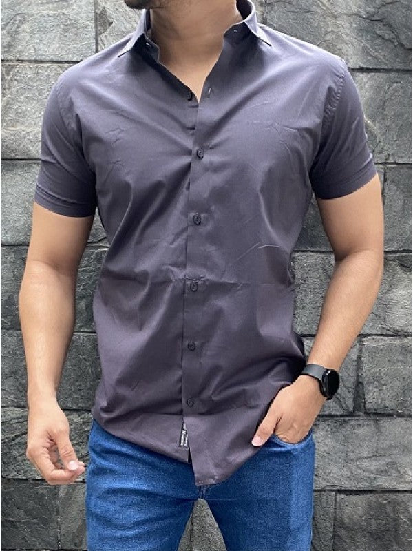 Plain Cotton Lycra Grey Shirt