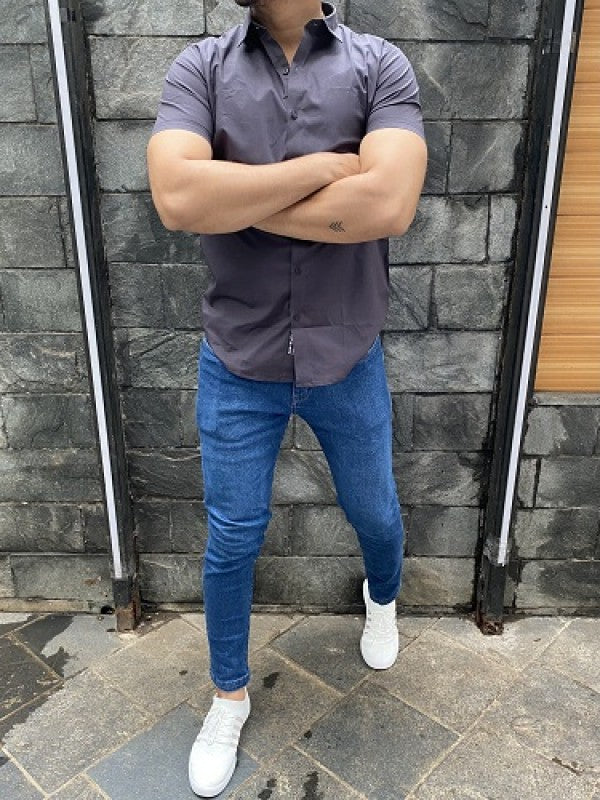 Plain Cotton Lycra Grey Shirt