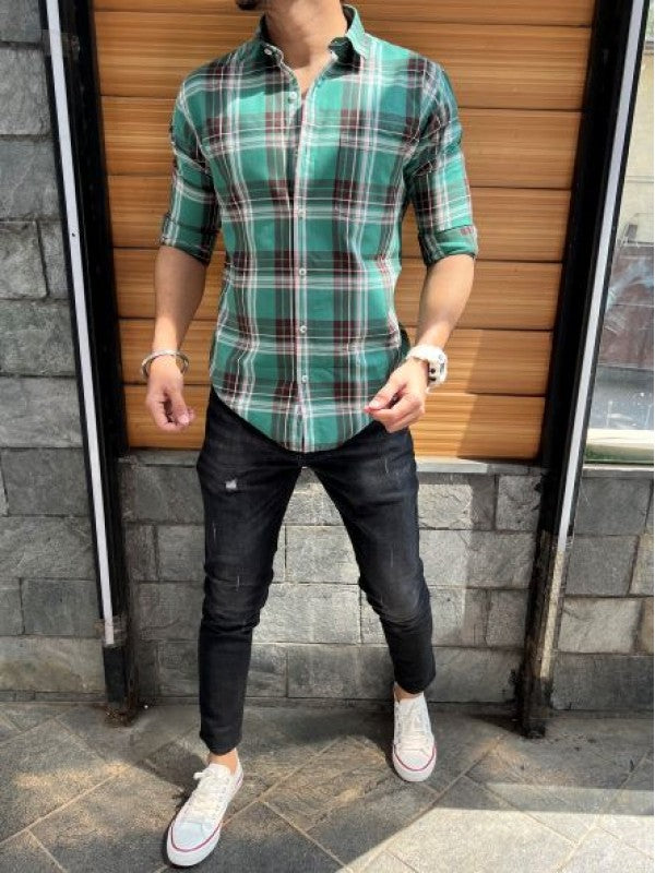 Premium Cotton Green Fullsleeve  Chex