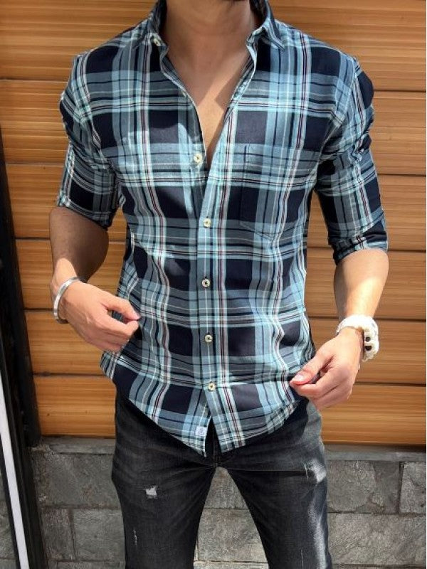 Premium Cotton Navy Fullsleeve  Chex