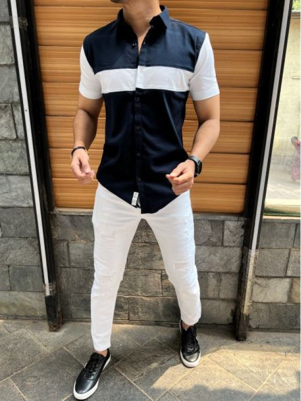 Pannel Imported Navy Half Shirt