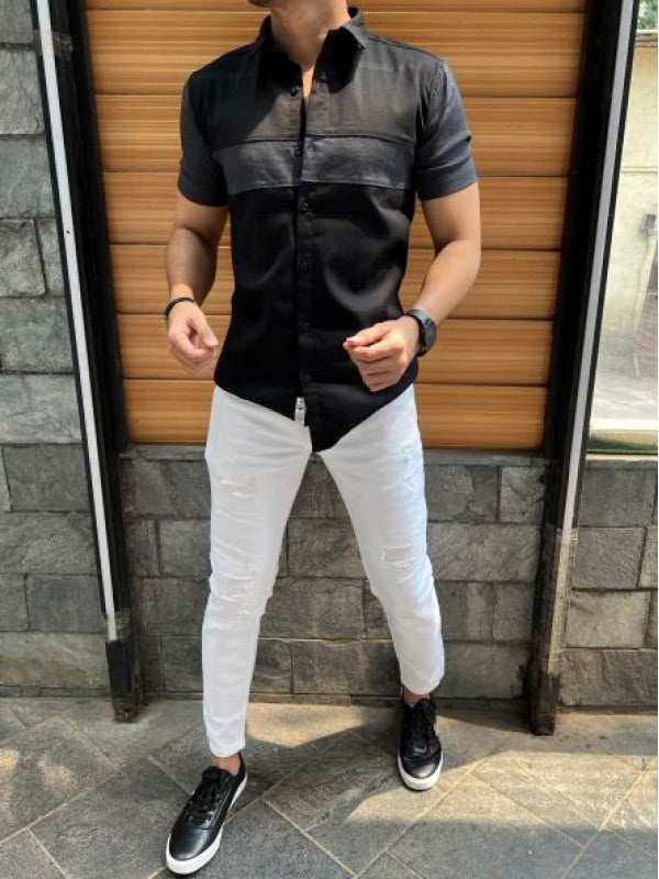 Pannel Imported Black Half Shirt
