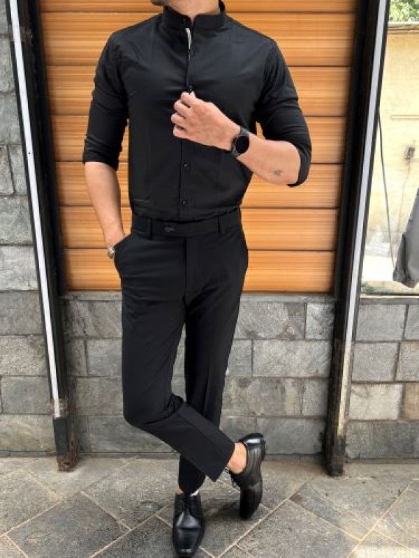 Chinese Collar Satin Black Shirt