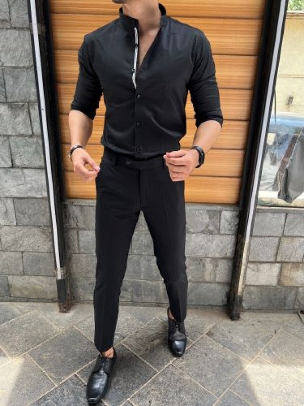 Chinese Collar Satin Black Shirt