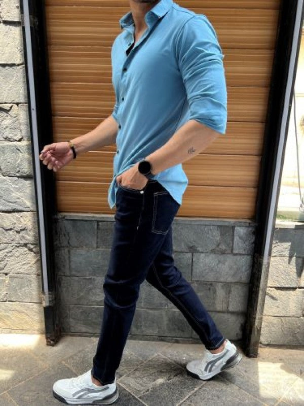 Imported Soft handfeel Stretchable Blue Shirt