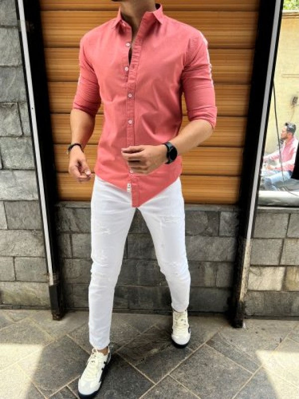 Sleeve Stripe Peach Shirt