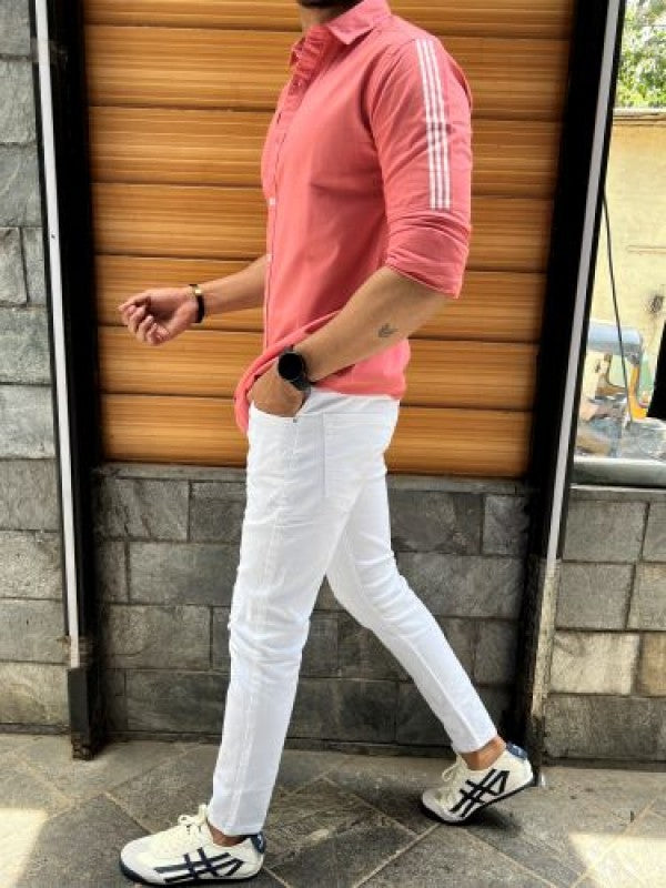 Sleeve Stripe Peach Shirt