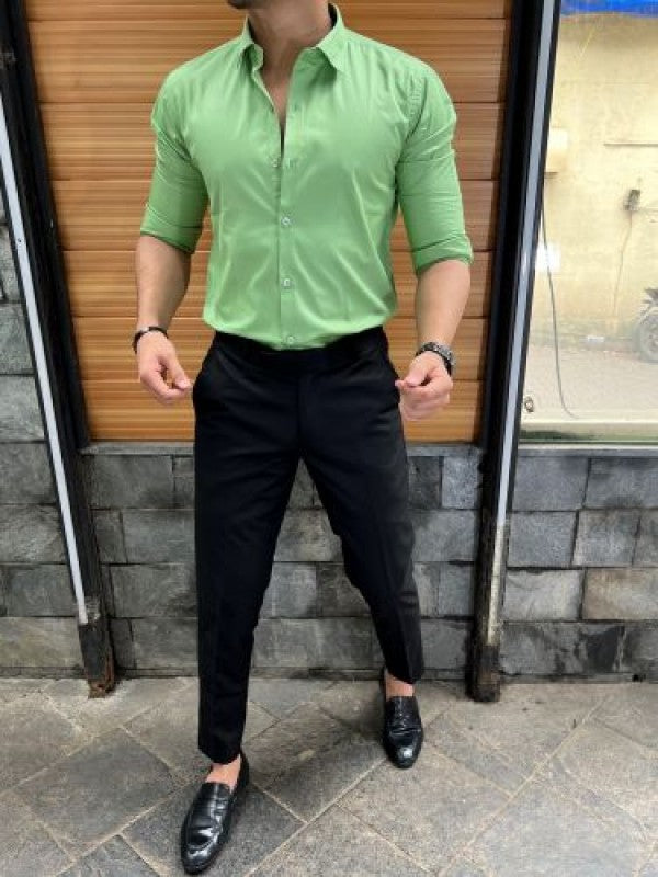 Cavalry Twill Cotton Style 2 Green Fullsleeves Shirt