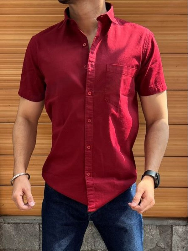 Linen Slub Half Maroon Shirt