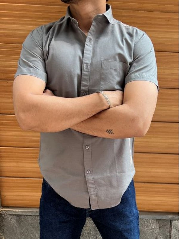 Linen Slub Half Grey Shirt