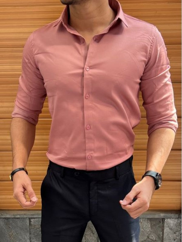 Stretchable Satin Peach Fullsleeve Shirt