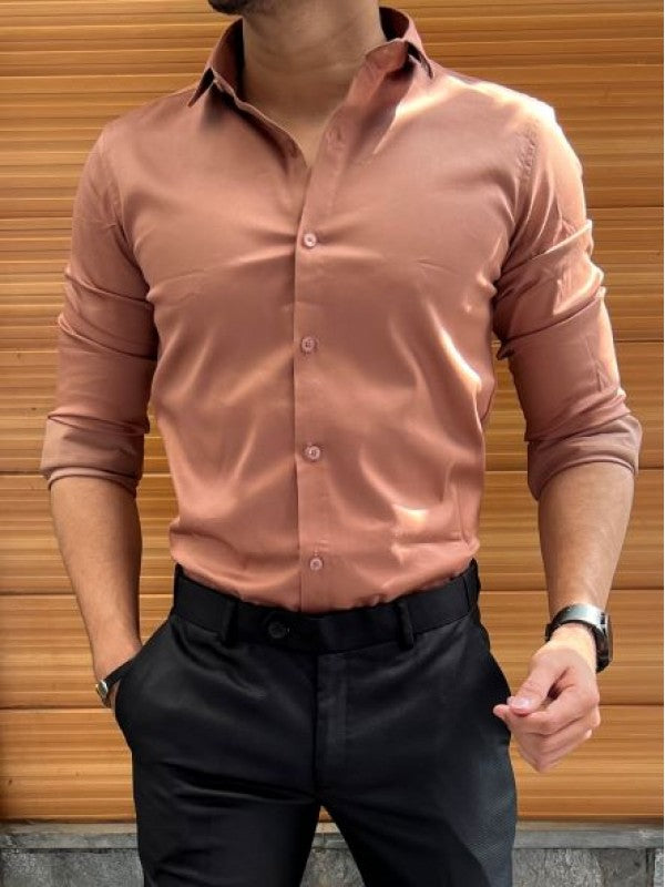 Stretchable Satin Rust Fullsleeve Shirt