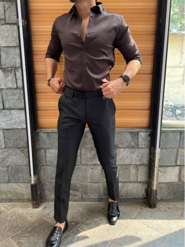 Stretchable Satin Brown Fullsleeve Shirt