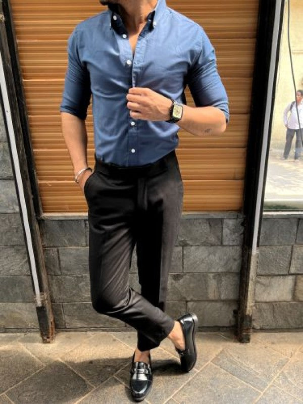 Oxford Down Button Stretchable Blue Shirt