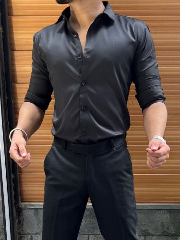 Pure Satin Black Fullsleeves  Shirt