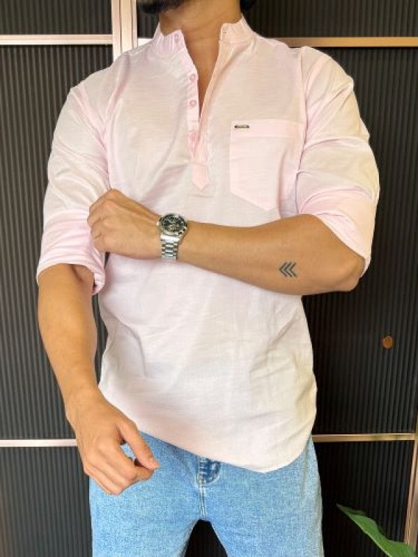 Slub Linen Pink Short Kurta