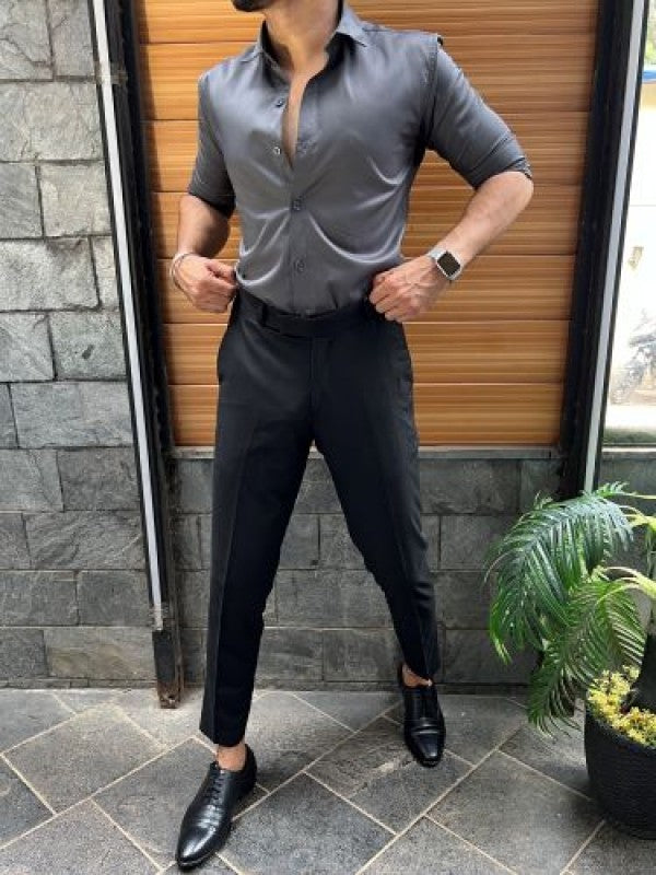 Pure Satin Grey Fullsleeves  Shirt