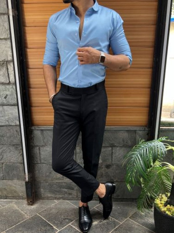 Pure Satin Sky Fullsleeves  Shirt