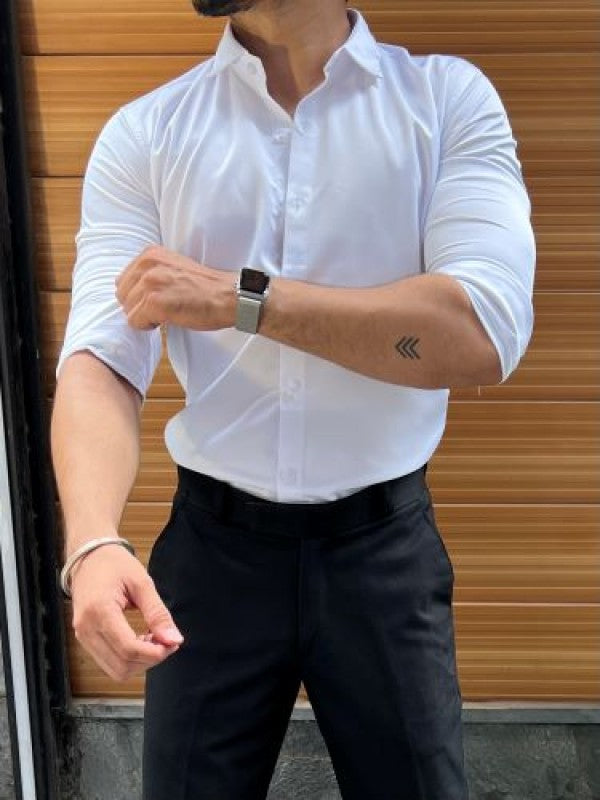 Pure Satin White Fullsleeves  Shirt