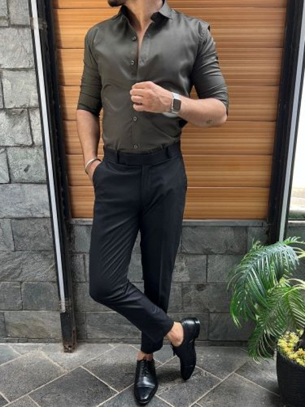Pure Satin Olive Fullsleeves  Shirt