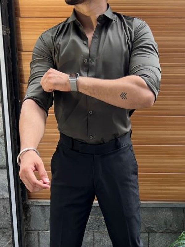 Pure Satin Olive Fullsleeves  Shirt