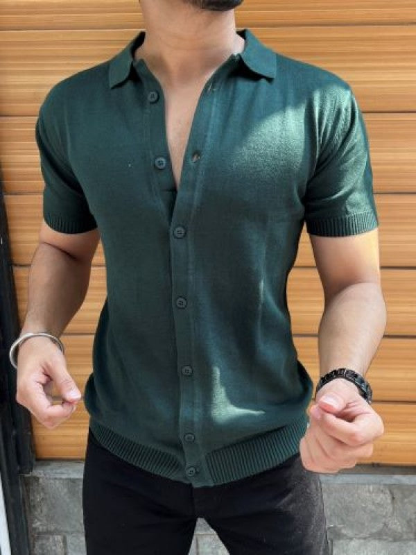 Knit Fabric Green Half Shirt