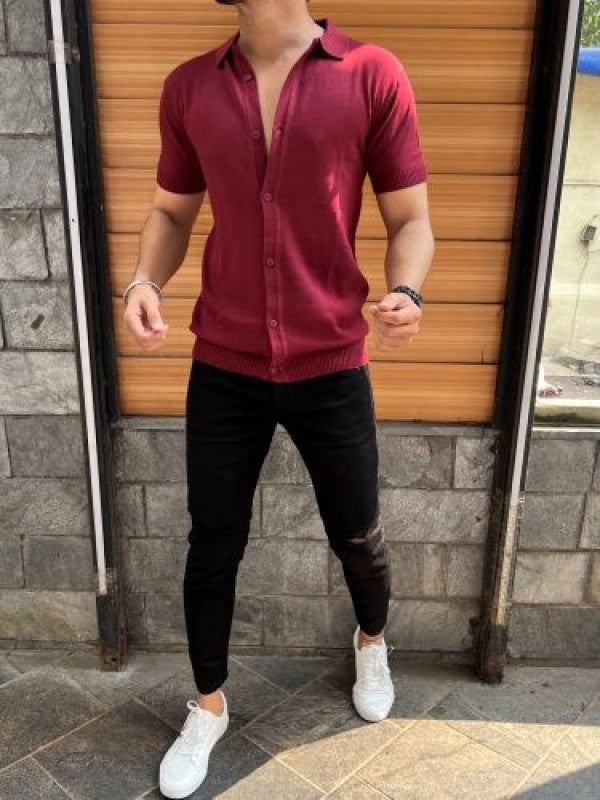 Knit Fabric Maroon Half Shirt
