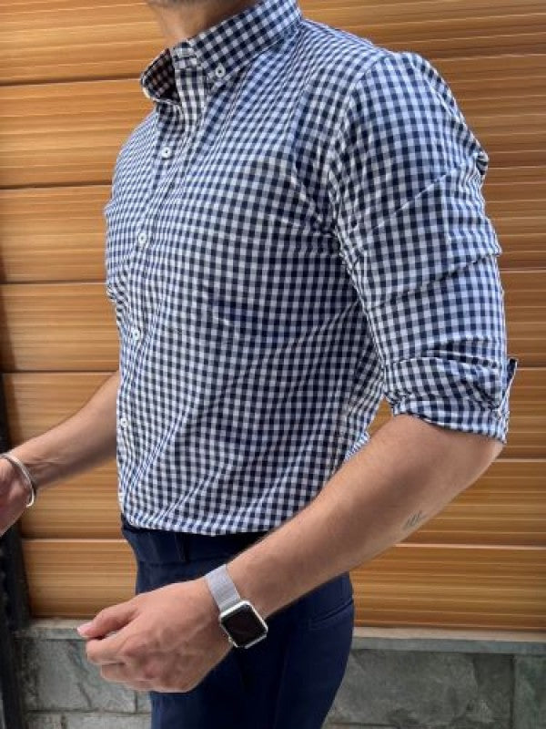 Mini Chex Down Button Navy 2 Full sleeve Formal Shirt