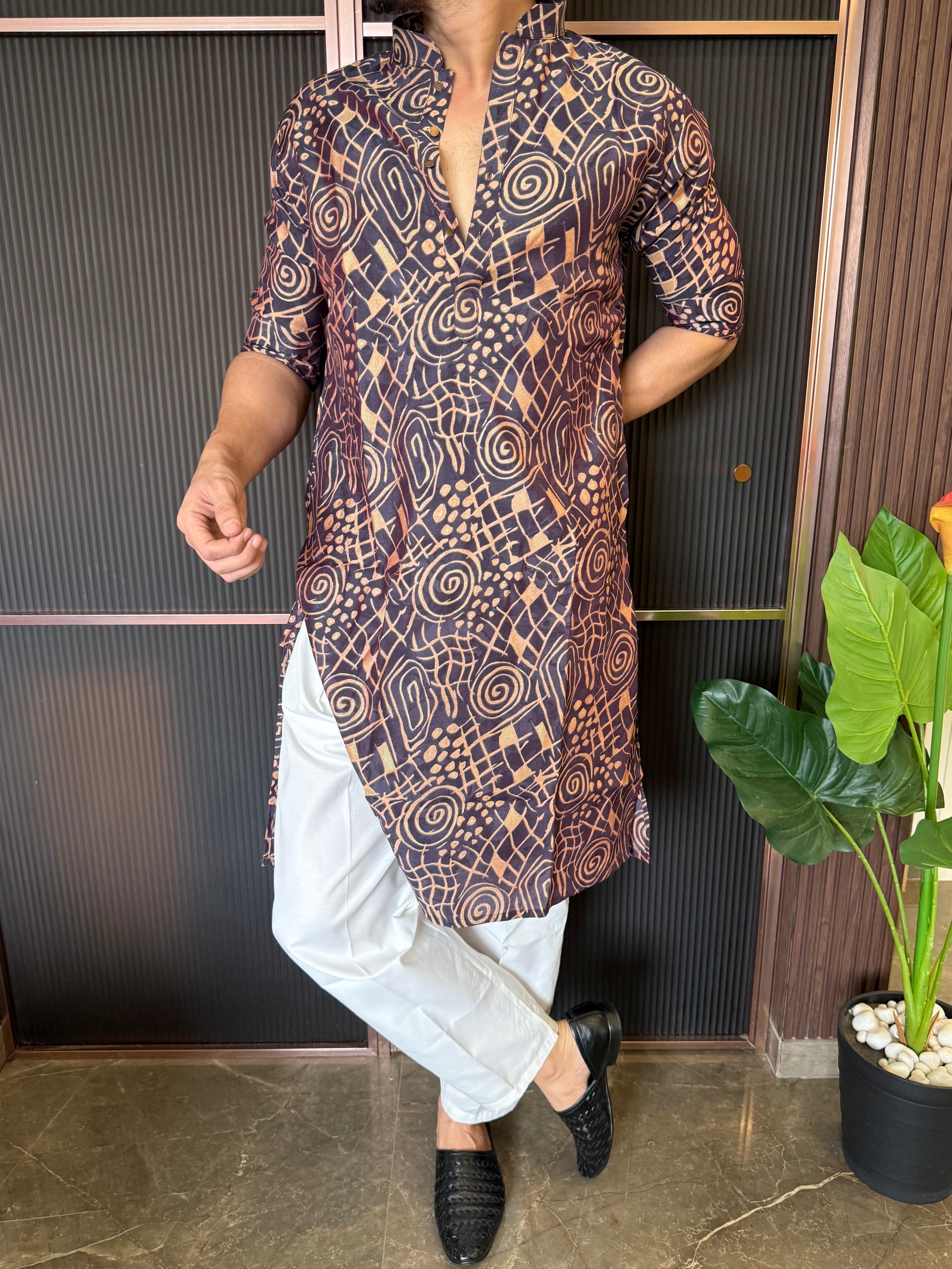 Premium Golden Printe kurta