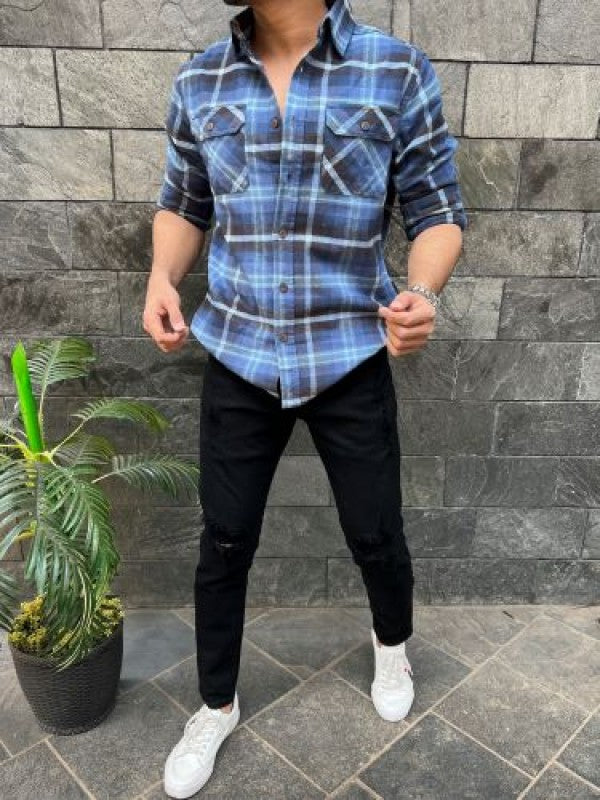 Brushing Fabric Cargo Blue Chex
