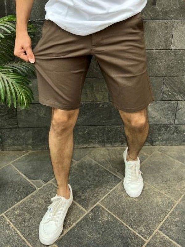 Linen stretchable Dark Brown Shorts