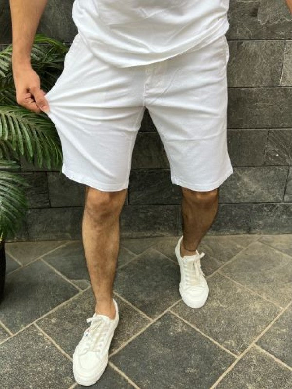 Linen stretchable white Shorts