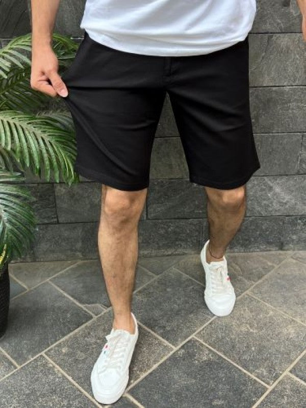 Linen stretchable Black Shorts