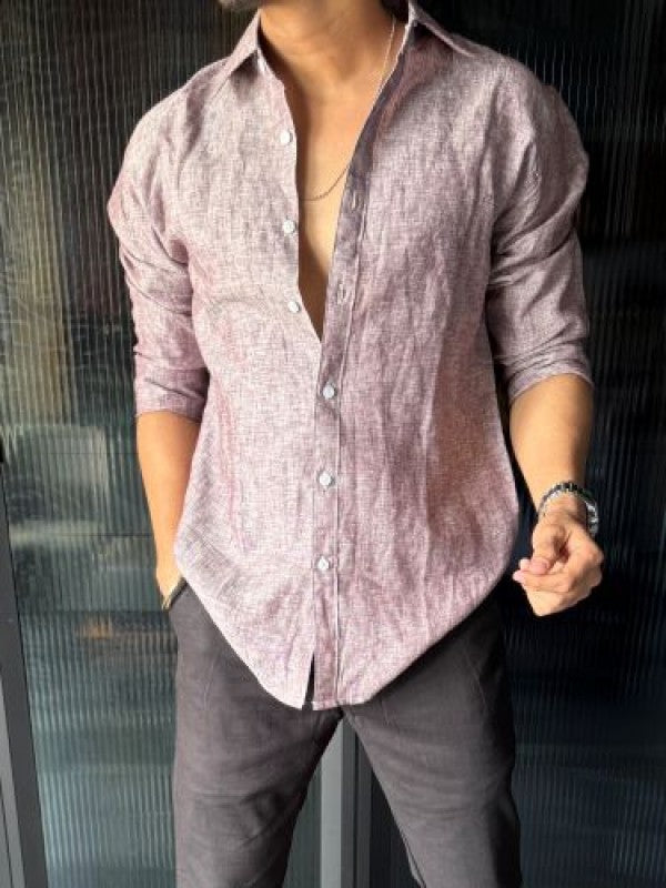 Pure Linen Fabric Slub maroon Fullsleeves Shirt