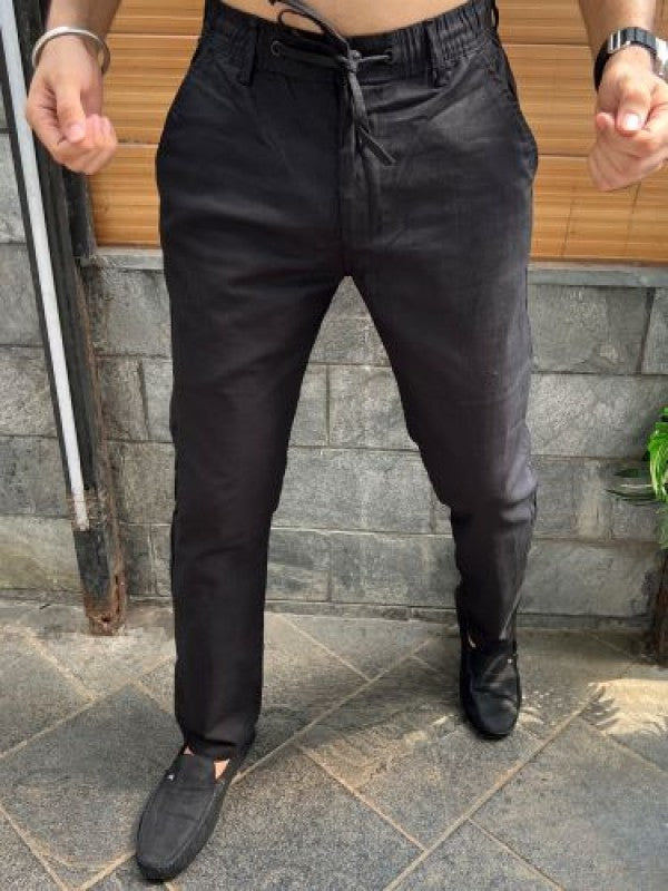 Elastic Waist Black Linen Pant