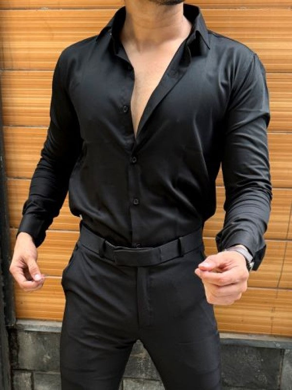 Satin Soft Black Full sleeve Shirt