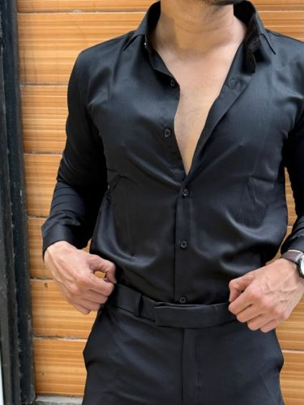 Satin Soft Black Full sleeve Shirt