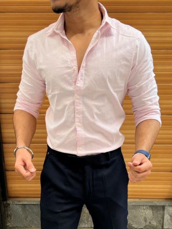 Oxfort Lycra Pink Fullsleeves Shirt