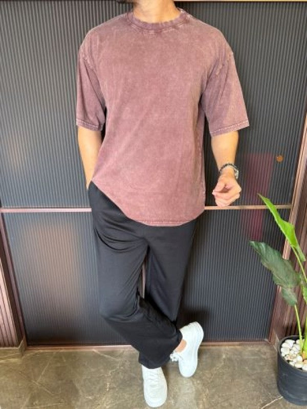 Over Dyed Drop Shoulder Maroon Half T shirt