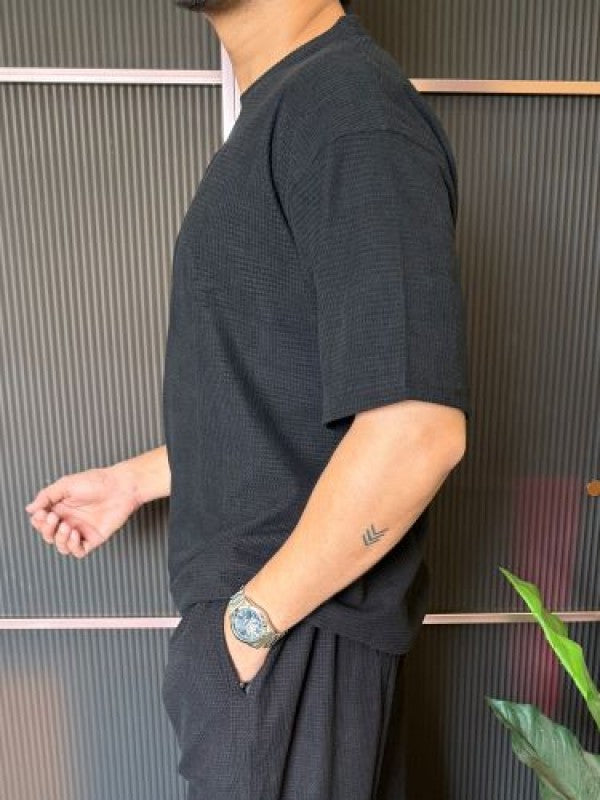 Over Size Waffle Black Cord Set
